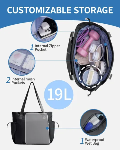Vista 5 de sportsnew Bolsa para esterilla de yoga, bolsas de gimnasio para mujeres y hombres con bolsillo impermeable y gancho y bucle, almacenamiento