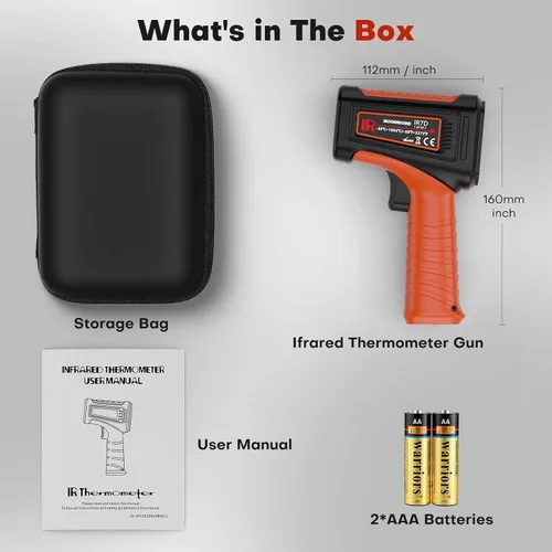 Vista 6 de Pistola de Temperatura Láser Termómetro Infrarrojo 50:1 -58℉~1800℃, Termómetro para Carne, Comida, Pizza, Horno, Parrilla para Accesorios