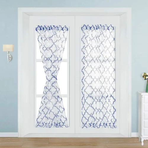 Vista 8 de NAPEARL Cortinas para puerta francesa, patrones geométricos, luz lateral para puerta delantera, lino sintético semitransparente con bolsillo Beige
