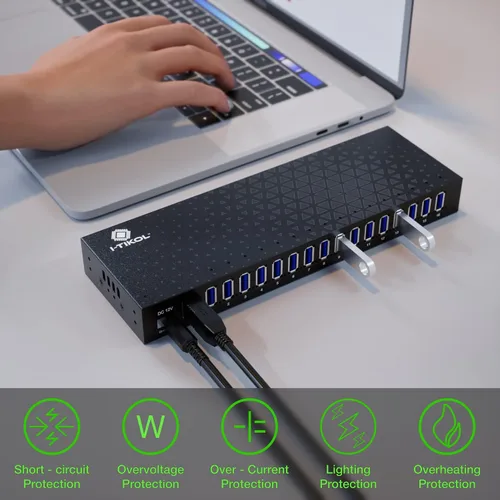 Vista 4 de Hub USB 3 0 – Hub USB alimentado por 16 puertos – Hub expansor USB de escritorio – Divisor USB de alta velocidad de hasta 5 Gbps para múltiples