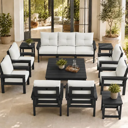 Vista 66 de Juego de muebles de patio HDPE de 13 piezas con mesas