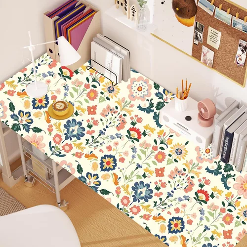 Vista 5 de ILHIIOR Papel tapiz floral rosa para despegar y pegar, papel de contacto con hojas bohemias, flores amarillas, extraíble, autoadhesivo, impermeable