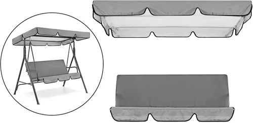 Vista 6 de Gazechimp Columpio de jardín, 3 asientos, columpio, toldos, funda de cojín para asiento de patio, hamaca de repuesto impermeable, color gris