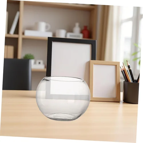 Vista 4 de POPETPOP Cuenco de pescado de vidrio transparente para tanque de escritorio compacto para decoración de oficina en casa para plantas, peces