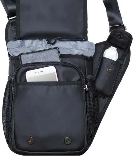 Vista 6 de Bolso de mensajero de lona vintage para hombre, bolso de mensajero de retazos de cuero en el pecho