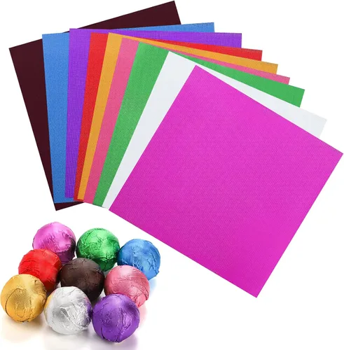 Vista 8 de ZEAYEA 900 envoltorios de papel de aluminio de caramelo de chocolate, 9 colores de papel de aluminio de azúcar, papel de embalaje cuadrado
