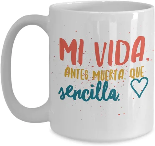 Vista 4 de Taza de Cafe Vida Vaso, taza de téa divertidas, tazas personalizadas, taza de café inspiradoras, taza con mensajes positivos., 11onza, Negro