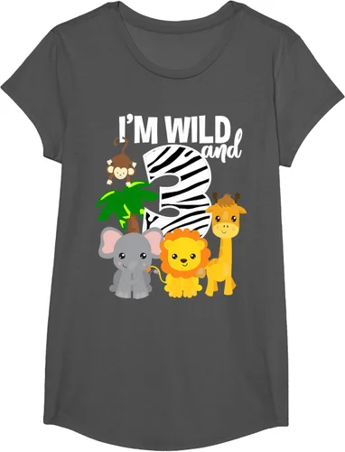 Vista 34 de Camiseta de cumpleaños con temática de zoológico de I'm Wild and 3, Negro, S