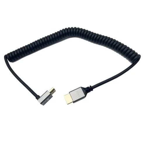 Vista 3 de Seadream Cable HDMI en espiral en ángulo 4K, cable HDMI macho a macho en espiral de resorte en ángulo, HDMI 2.0 18 Gbps convertidor de extensión