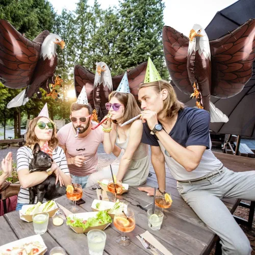 Vista 4 de 4 globos inflables 3D de 32.7 x 26 pulgadas de águila gigantes para decoración de fiestas de animales, pájaros grandes, celebración del 4 de julio