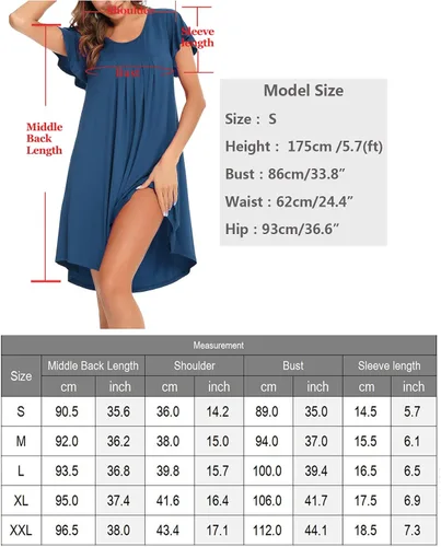 Vista 6 de Marvmys Camisón de manga corta para mujer, plisado, cuello redondo, vestido de pijama corto