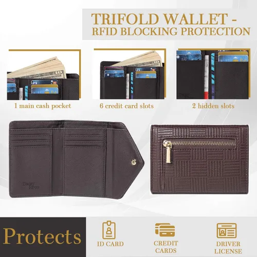 Vista 7 de Daisy Rose Trifold RFID - Cartera de cuero vegano de PU para tarjetero, organizador pequeño