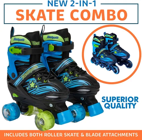 Vista 2 de XINO SPORTS Combo 2 en 1, Patines para niños Patines en línea - Patines intercambiables con luz LED para niños de 6 a 12 años, adolescentes