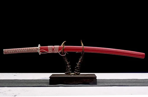 Vista 2 de Katana samurái funcional de espiga completa de 41 pulgadas, hecha a mano japonesa T10, acero al carbono, arcilla templada, espada rosa real Hamon