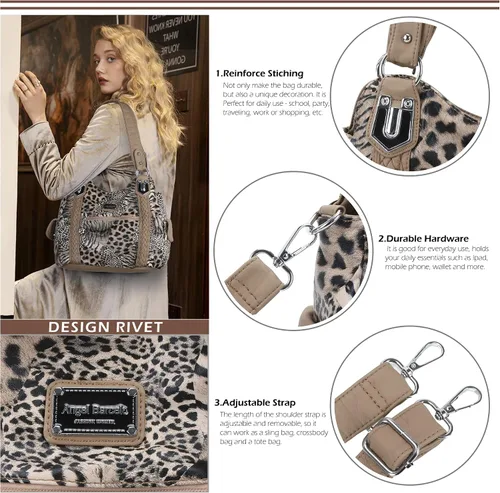 Vista 198 de Angel Barcelo - Bolsa de hombro amplia para mujer, diseño Hobo, cuero lavado