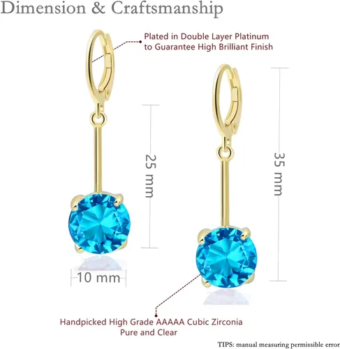 Vista 5 de VONSSY Pendientes colgantes de piedras preciosas Aretes colgantes de circonita cúbica de cristal chapado en platinooro, aretes rojosrosaazules