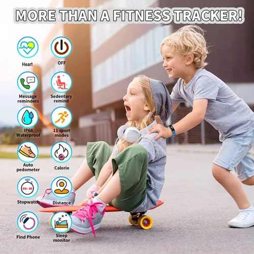 Vista 2 de Reloj para niños, rastreador de fitness, reloj de fitness para niños, rastreador de actividad con podómetros, cronómetro, resistente al agua IP68