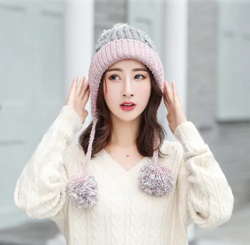 Vista 2 de HUAMULAN - Gorro de invierno para mujer estilo peruano con forro polar, solapas para orejas, doble capa, con pompones
