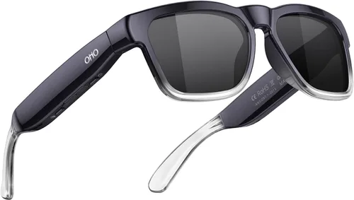 Vista 10 de OhO Smart Glasses, gafas de sol polarizadas con altavoz Bluetooth, protección UV atlética/al aire libre y control de voz, unisex (lente gris)