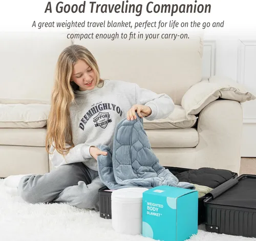 Vista 9 de Wemore Manta ponderada de regazo de 7 libras para adultos, manta pequeña con peso para viajes, calma, relajación, siesta y dormir, almohadilla