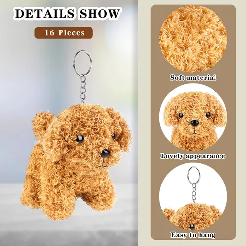 Vista 3 de Elcoho 16 perros de peluche de 4 pulgadas con llavero, lindo animal de peluche, juguetes suaves, recuerdos de fiesta para bolsa de regalos, regalos
