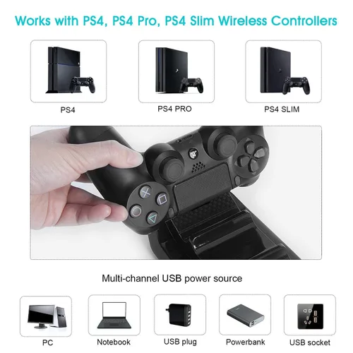 Vista 8 de PS4 Controlador Cargador Dual Estación de Carga Dock para Playstation 4 DualShock Controladores Inalámbricos (PS4, PS4 Pro, PS4 Slim)