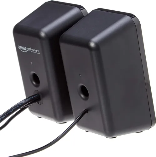 Vista 3 de Amazon Basics Altavoces para computadora de escritorio o portátil, alimentación de CA (versión de EE. UU.), color negro