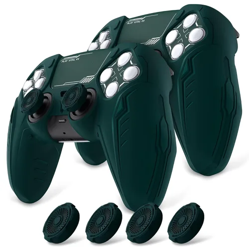 Vista 10 de PlayVital 2 Pack Silicone Skin Set for PS5 Controller - Charging Dock Compatible, Full Protection Case with Futuristic CyberMech Design, Soft Cover