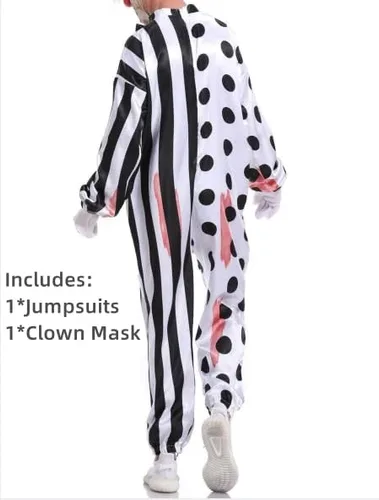 Vista 5 de nezababycos Disfraz de payaso aterrador de Halloween para fiesta de cosplay trajes de Joker para hombres adultos overol de látex
