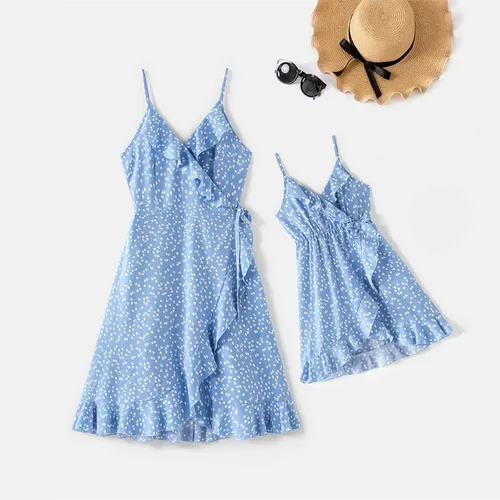 Vista 6 de PATPAT Vestidos de mamá y yo a juego para la familia, vestido de lunares con mangas voladas para madre e hija