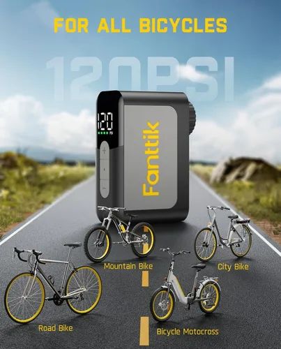 Vista 7 de Fanttik X10 Ace Mini Bomba de Bicicleta con Medidor, Bomba de Bicicleta Eléctrica Pequeña de 120 PSI con Válvula Presta y Schrader, Parada