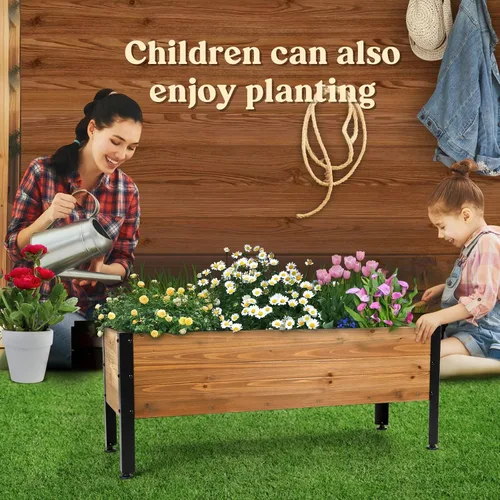 Vista 5 de OIPRTGFJ Maceta rectangular de madera para jardín, cama de jardín elevada para exteriores, macetas para plantas al aire libre, 37 x 13 x 15