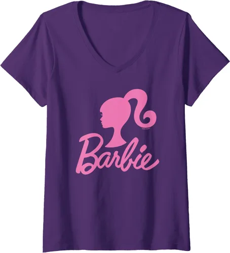 Vista 8 de Camiseta con cuello en V con logotipo rosa Barbie para mujer Barbie Negro
