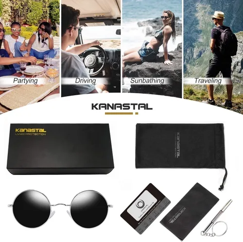 Vista 26 de KANASTAL Gafas de sol redondas polarizadas para mujeres y hombres, estilo hippie con protección UV400