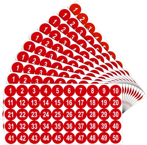 Vista 12 de Outus 10 hojas de 1 a 50 calcomanías de números pequeños para el aula, calcomanías de vinilo con números consecutivos, autoadhesivas, impermeables