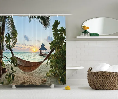 Vista 19 de Ambesonne Decor Collection, juego de cortina con ganchos para regadera Negro Verde