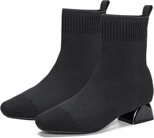 Vista 12 de Women's Ankle Boots Comfortable Pointed Toe Breathable Sock Knit Low Heel Fall Work Office Booties