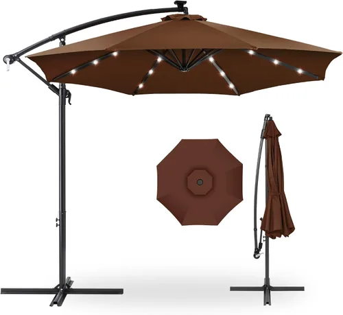 Vista 34 de Best Choice Products Sombrilla de Patio de Mercado Colgante Descentrada con LED Solar de 10 pies para Patio Trasero, Junto a la Piscina, Césped