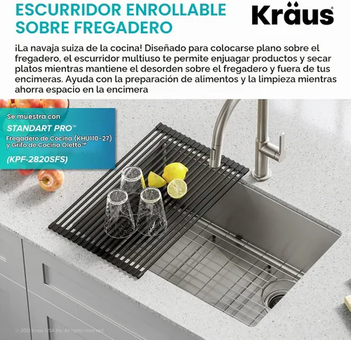 Vista 4 de Kraus Escurridor de platos enrollable sobre el fregadero de 20.5 pulgadas en negro azabache