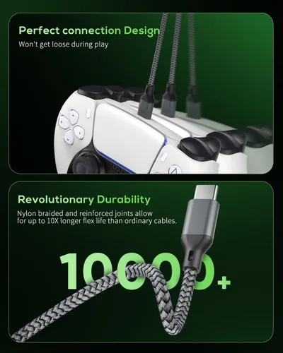 Vista 6 de MENEEA Cable de carga para controlador PS5PS5 Pro, para Xbox Series XS, para Nintendo Switch Paquete de 2 cables de repuesto USB C de 10 pies