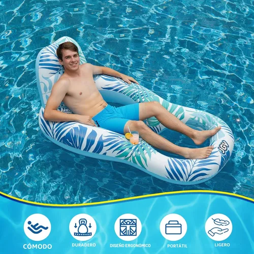 Vista 5 de Flotadores de piscina para adultos, tumbona inflable con soporte para bebidas, viajes, piscina, playa, lago, natación, balsas flotantes de agua