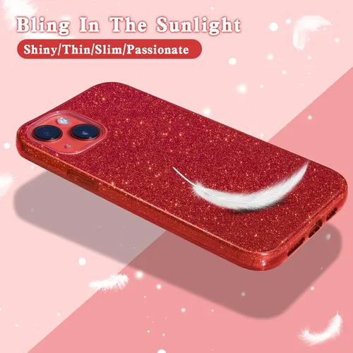 Vista 3 de MATEPROX Bling Sparkle - Funda protectora compatible con iPhone 13 de 6.1 pulgadas 2021 para niñas y mujeres, diseño navideño (rojo)