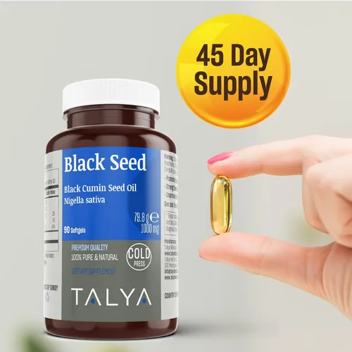 Vista 6 de TALYA Softgel de aceite de semilla negra con alta timoquinona, apoyo inmunológico, salud digestiva, función cerebral, movilidad articular, prensado
