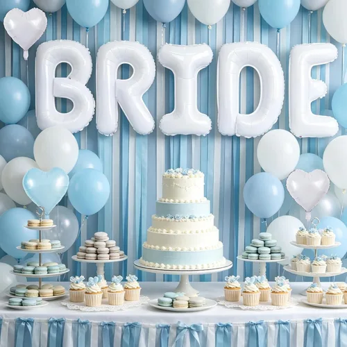 Vista 3 de TONIFUL 40 Inch Giant Bride Balloon Bachelorette Party Decorations with Blue White Balloons White BRIDE Letter Mylar Foil Balloons Banner for Bride
