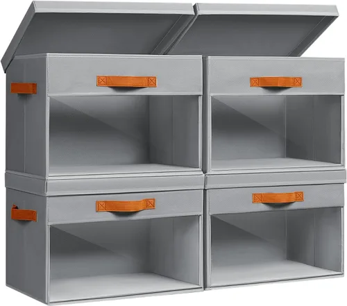 Vista 17 de Homsorout Cajas Grandes de Almacenamiento con Tapas - Paquete de 3 Organizadores Plegables Decorativos con Ventanas Transparentes y Asas