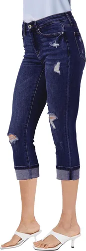 Vista 7 de luvamia Pantalones capri para mujer, elásticos, de cintura alta, desgastados, rasgados, ajustados, recortados