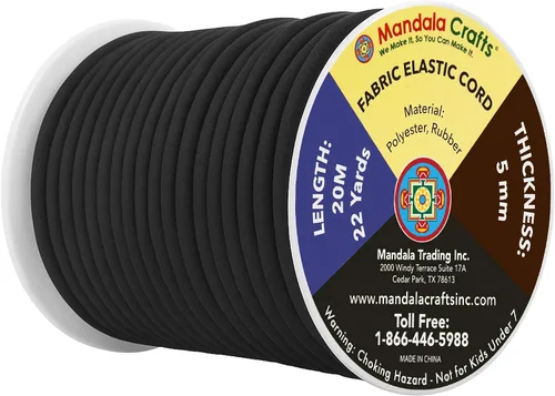 Vista 2 de Mandala Crafts Cuerdas elásticas negras de 1/5 de pulgada y 0.197 in – 22 yardas de cuerda elástica resistente para cuerda de kayak, reemplazo