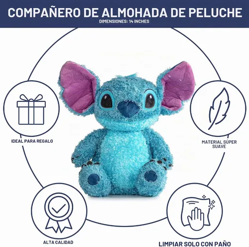 Vista 2 de Jay Franco Disney Almohada de Peluche Compañera - Almohada de Peluche Suave Rellena, 14 Pulgadas, Azul - Stitch