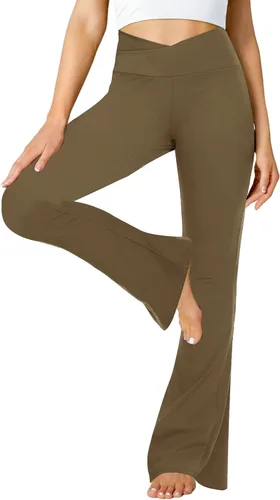 Vista 14 de ZOOSIXX Pantalones de yoga acampanados para mujer, leggings cruzados suaves con corte de bota
