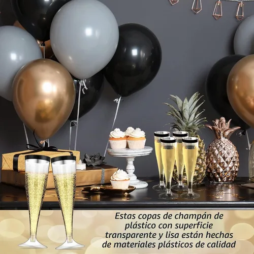 Vista 6 de Zubebe 100 Piezas de flautas de champán de plástico 4.5 oz Copas de champán de plástico transparente clásico Copas de champán para bodas, fiestas